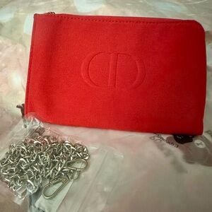 Dior Make Up Pouch Clutch in Vibrant Red with Crossbody conversion Novelty GWP